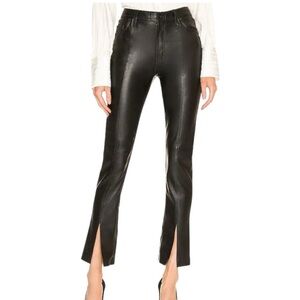 NEW Hudson Barbara Faux Leather Black Beauty Pants Split Hem Classic Fitted 33